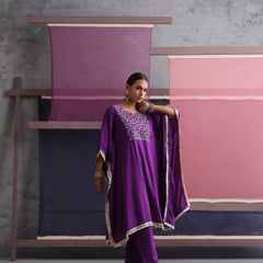 Khushal K Women Embroidered Round Neck Purple Kaftan set