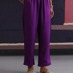 Khushal K Women Embroidered Round Neck Purple Kaftan set