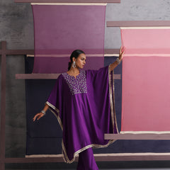 Khushal K Women Embroidered Round Neck Purple Kaftan set