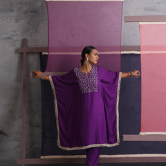 Khushal K Women Embroidered Round Neck Purple Kaftan set