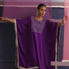 Khushal K Women Embroidered Round Neck Purple Kaftan set