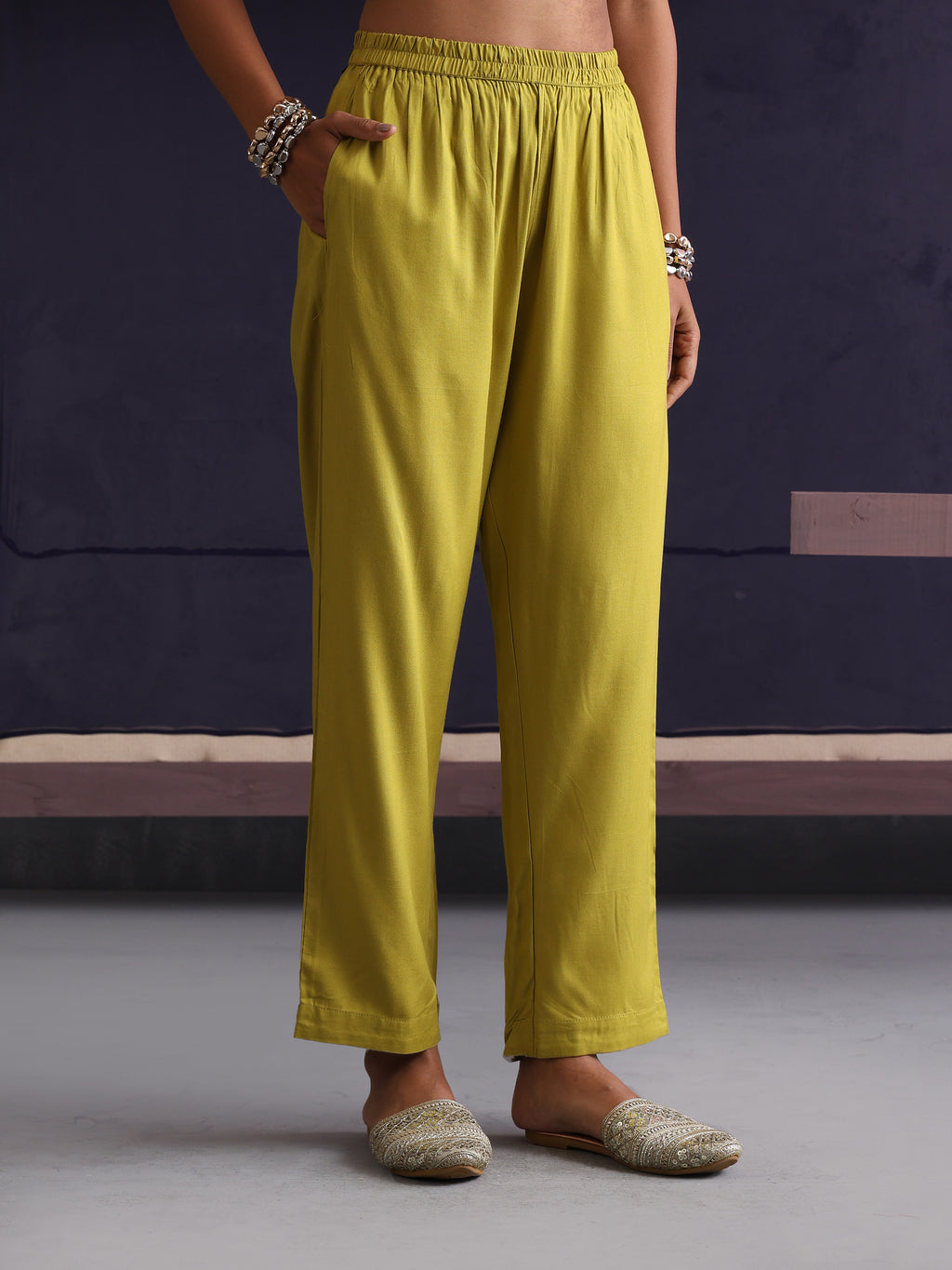 Khushal K Women V-Neck Green Kaftan set