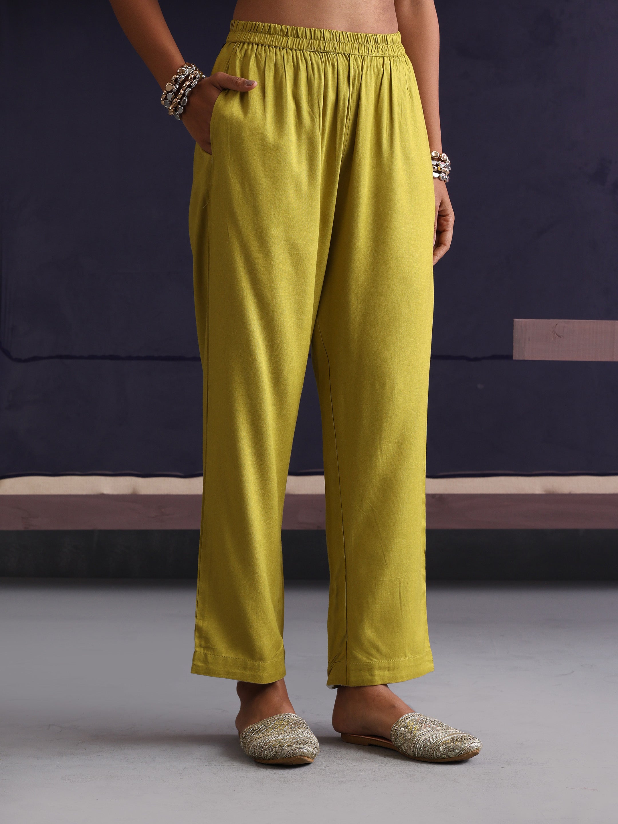 Khushal K Women V-Neck Green Kaftan set