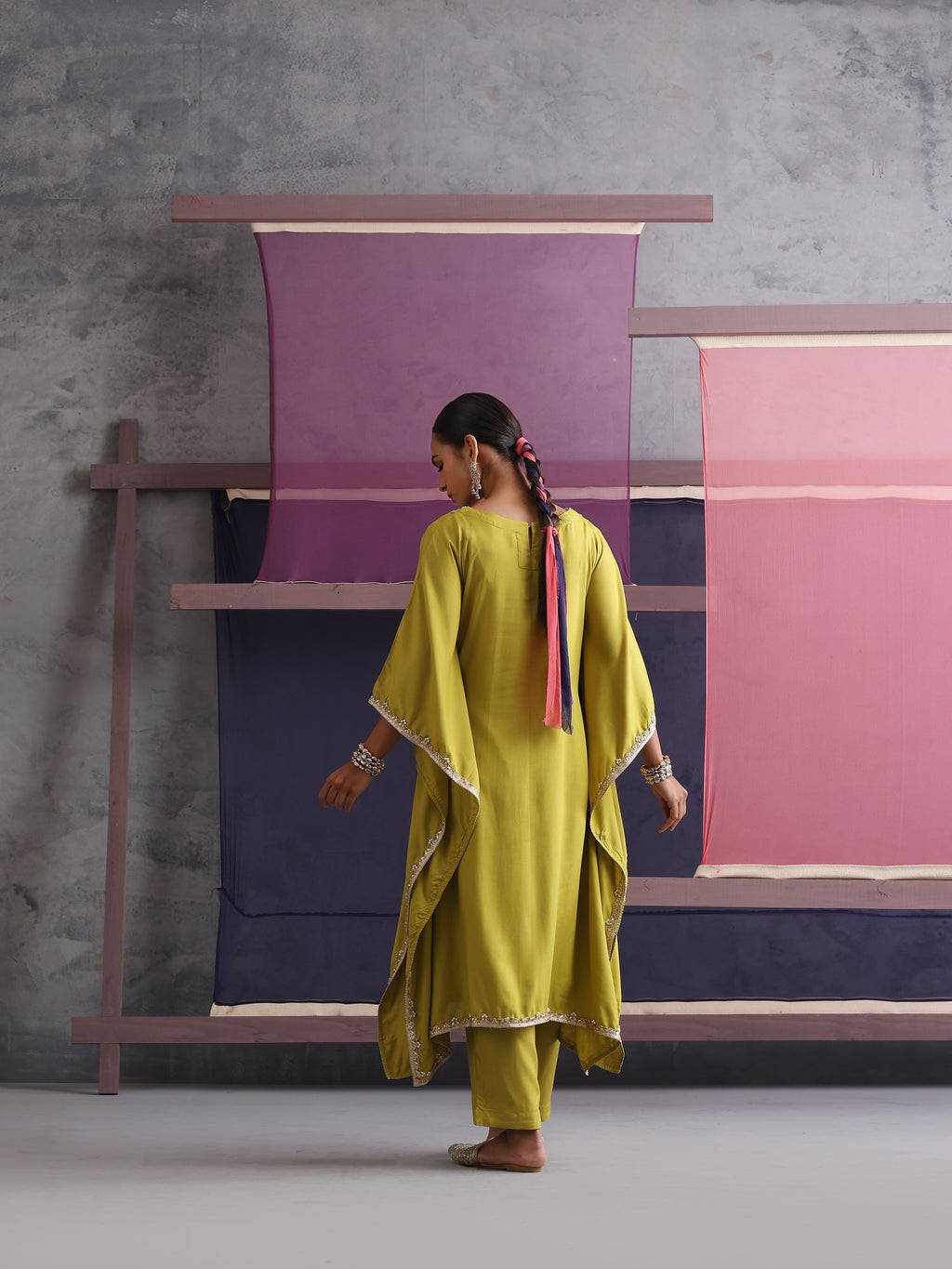 Khushal K Women V-Neck Green Kaftan set