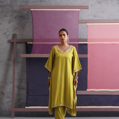 Khushal K Women V-Neck Green Kaftan set