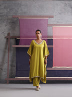 Khushal K Women V-Neck Green Kaftan set