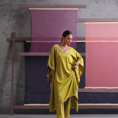 Khushal K Women V-Neck Green Kaftan set