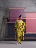 Khushal K Women V-Neck Green Kaftan set