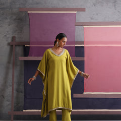Khushal K Women V-Neck Green Kaftan set
