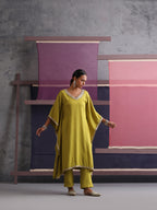 Khushal K Women V-Neck Green Kaftan set