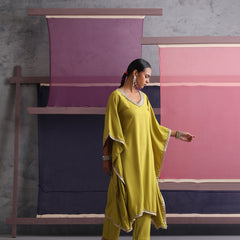Khushal K Women V-Neck Green Kaftan set