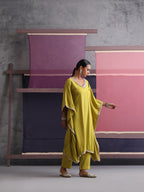 Khushal K Women V-Neck Green Kaftan set