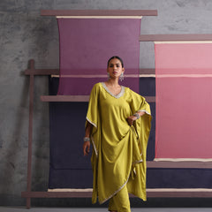 Khushal K Women V-Neck Green Kaftan set