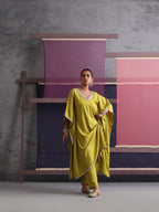 Khushal K Women V-Neck Green Kaftan set