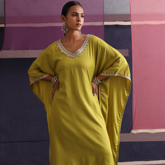 Khushal K Women V-Neck Green Kaftan set