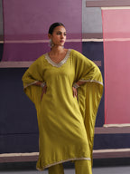 Khushal K Women V-Neck Green Kaftan set