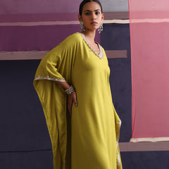 Khushal K Women V-Neck Green Kaftan set