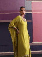 Khushal K Women V-Neck Green Kaftan set