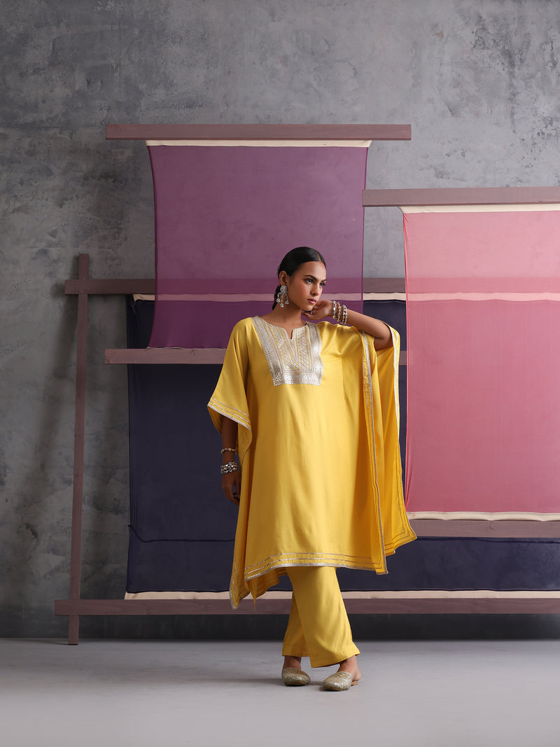 Khushal K Women Motifs Yoke Design Yellow Kaftan set