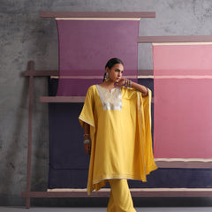 Khushal K Women Motifs Yoke Design Yellow Kaftan set