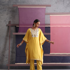 Khushal K Women Motifs Yoke Design Yellow Kaftan set