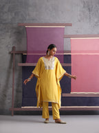 Khushal K Women Motifs Yoke Design Yellow Kaftan set