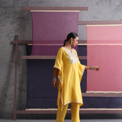 Khushal K Women Motifs Yoke Design Yellow Kaftan set