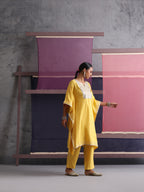 Khushal K Women Motifs Yoke Design Yellow Kaftan set