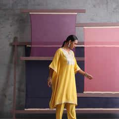 Khushal K Women Motifs Yoke Design Yellow Kaftan set
