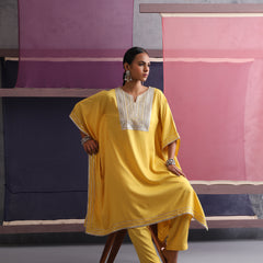 Khushal K Women Motifs Yoke Design Yellow Kaftan set