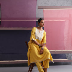 Khushal K Women Motifs Yoke Design Yellow Kaftan set