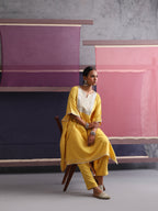 Khushal K Women Motifs Yoke Design Yellow Kaftan set