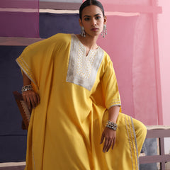 Khushal K Women Motifs Yoke Design Yellow Kaftan set