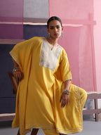Khushal K Women Motifs Yoke Design Yellow Kaftan set