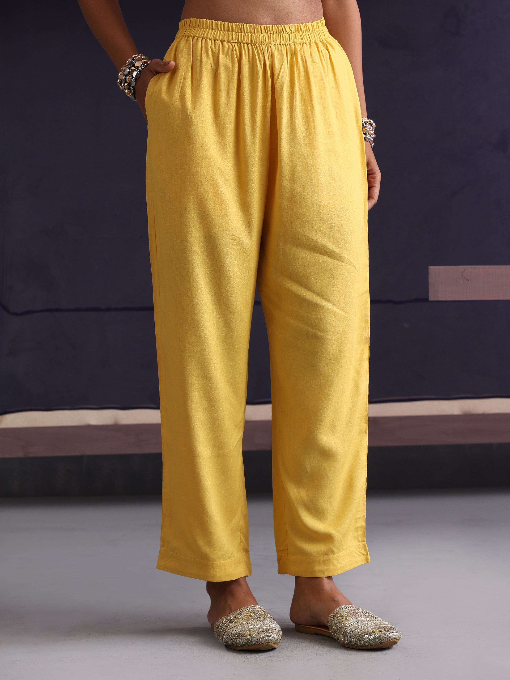 Khushal K Women Motifs Yoke Design Yellow Kaftan set