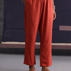 Khushal K Women Motifs V-Neck Rust Kaftan set