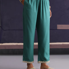 Khushal K Women V-Neck-line Green Kaftan set