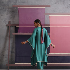 Khushal K Women V-Neck-line Green Kaftan set