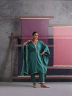 Khushal K Women V-Neck-line Green Kaftan set