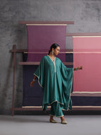 Khushal K Women V-Neck-line Green Kaftan set