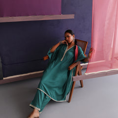 Khushal K Women V-Neck-line Green Kaftan set