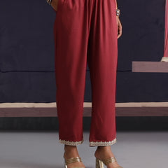 Khushal K Women V-Neck-line Rust Kaftan set