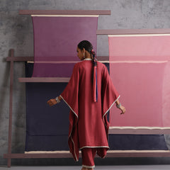 Khushal K Women V-Neck-line Rust Kaftan set