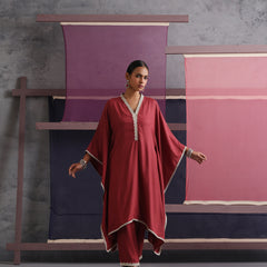 Khushal K Women V-Neck-line Rust Kaftan set