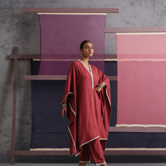 Khushal K Women V-Neck-line Rust Kaftan set