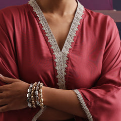 Khushal K Women V-Neck-line Rust Kaftan set