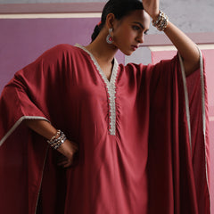 Khushal K Women V-Neck-line Rust Kaftan set