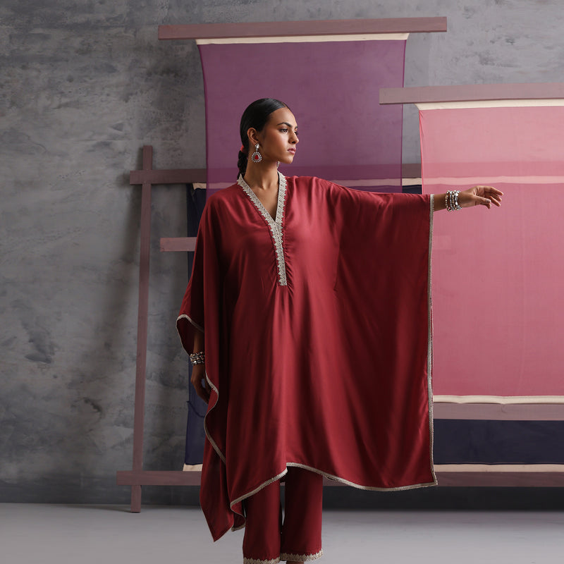 Women V-Neckline Rust Kaftan Set - Khushal K - Image 14