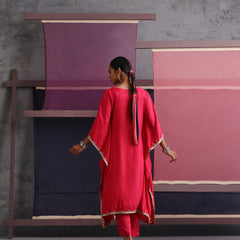 Khushal K Women V-Neck Pink Kaftan set
