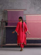 Khushal K Women V-Neck Pink Kaftan set